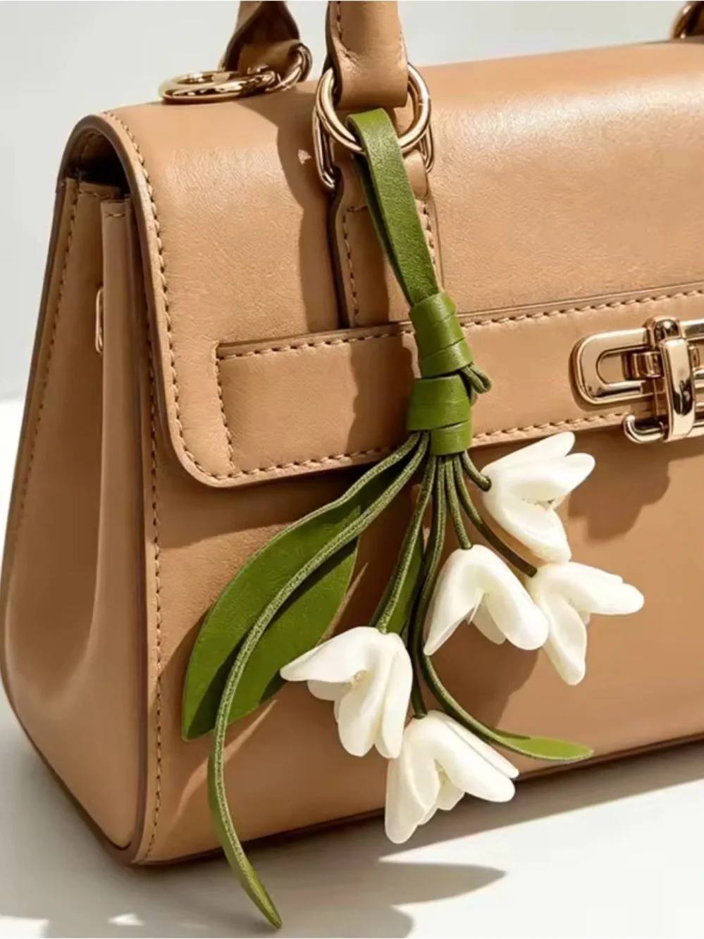 Lily of the Valley Flower Bag Charm – Premium Vegan Leather